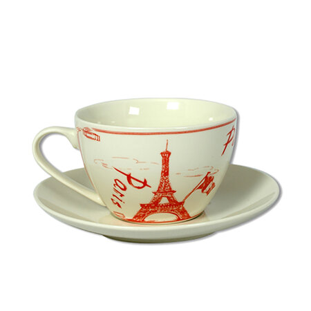 Tasse et sous tasse paris - blanc et rouge