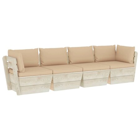 vidaXL Canapé palette à 4 places de jardin avec coussins Bois d'épicéa
