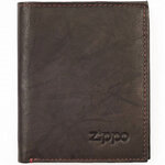 Porte-feuille zippo brun avec surpiqûres rouges