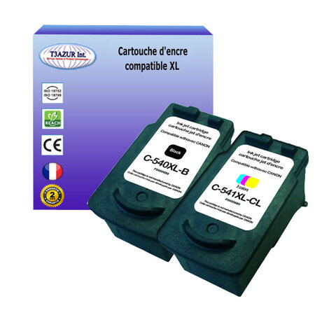 2x cartouches compatibles avec canon pixma ts5100 ts5140 ts5150 ts5151 remplace canon pg540xl cl-541 xl (noire+couleur) - t3azur