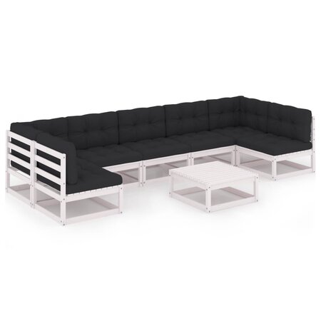 vidaXL Salon de jardin 8 Pièces avec coussins Blanc Bois de pin massif
