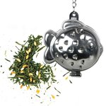 Boule à thé chat blanc-poisson + thé vert Genmaicha 100 g