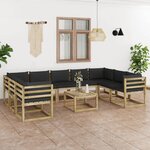 vidaXL Salon de jardin 10 Pièces avec coussins bois de pin imprégné