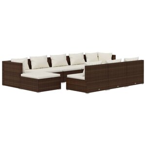 vidaXL Salon de jardin 10 Pièces avec coussins Marron Résine tressée