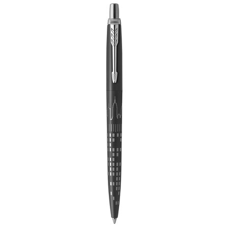 Parker Stylo bille Jotter Edition Spéciale New York  corps satin noir  motif tours NYC  pointe moyenne  encre bleue  coffret cadeau