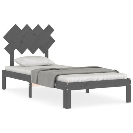 vidaXL Cadre de lit avec tête de lit gris 90x200 cm bois massif