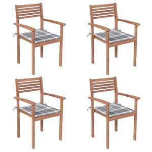 vidaXL Chaises de jardin 4 Pièces avec coussins à carreaux gris Teck