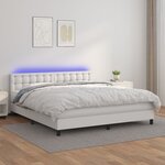 vidaXL Sommier tapissier et matelas et LED Blanc 180x200 cm Similicuir