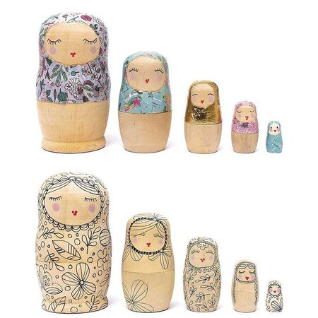 5 poupées russes Matriochkas en bois brut