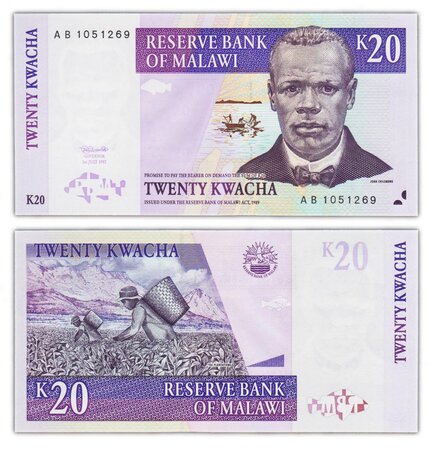 Billet de collection 20 kwacha 1997 malawi - neuf - p38a