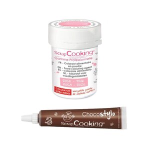 Colorant alimentaire en poudre rose poudré + Stylo chocolat