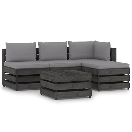 vidaXL Salon de jardin 5 Pièces avec coussins Bois imprégné de gris