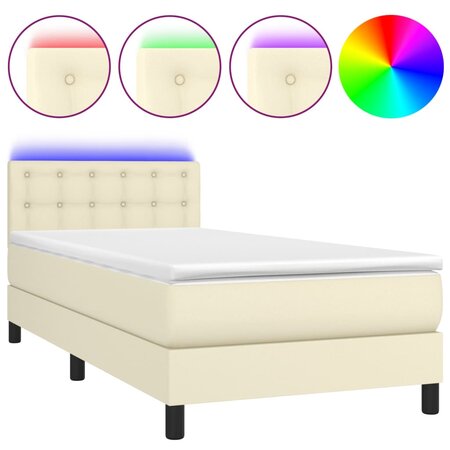 vidaXL Sommier tapissier avec matelas et LED Crème 90x200cm Similicuir