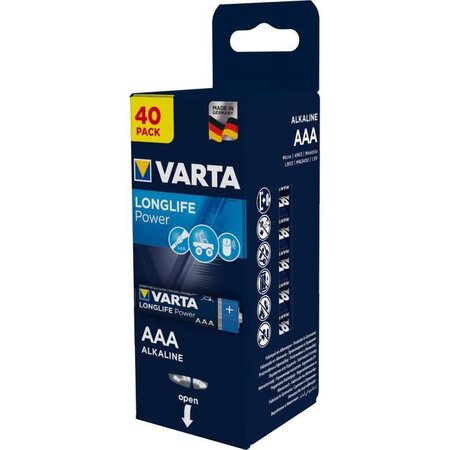 Varta pack de 40 piles alcalines longlife power aaa (lr03) 1 5v