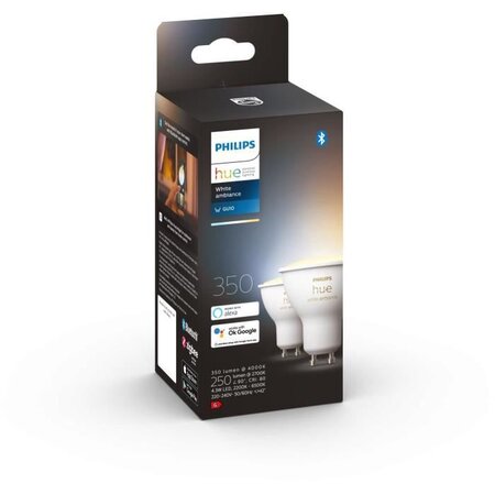 Philips hue blanc ambiance ampoules led connectées gu10 compatible bluetooth - pack de 2