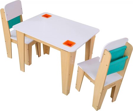 Ensemble table de rangement et 2 chaises Pocket - Naturel