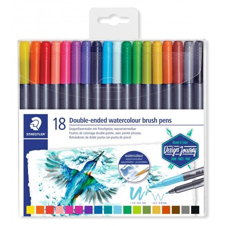 Set de 18 feutres aquarellables assortis avec double pointe pinceau - staedtler