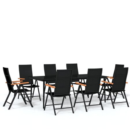 vidaXL Ensemble de salle à manger de jardin 9 Pièces Noir