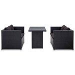 vidaXL Salon de jardin 3 Pièces avec coussins Résine tressée Noir