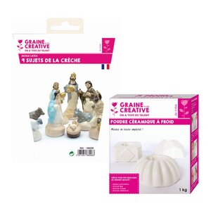 9 moules en latex Santons - Crèche de Noël + Céramique à froid 1 kg