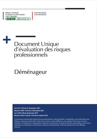 Document unique d'évaluation des risques professionnels métier (pré-rempli) : déménageur - version 2023 uttscheid