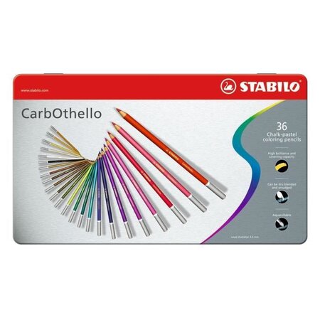 Stabilo boîte métal de 36 crayons de couleur fusain pastel  carbothello