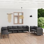 vidaXL Salon de jardin 10 Pièces avec coussins Résine tressée Gris