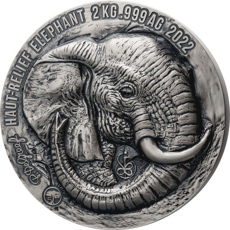 Pièce de monnaie en Argent 20.000 Francs g 2000 (2 Kg) Millésime 2022 Big Five Africa ELEPHANT