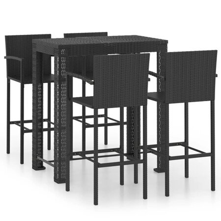 vidaXL Jeu de bar de jardin 5 Pièces avec accoudoirs Résine tressée Noir