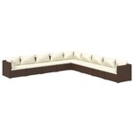 vidaXL Salon de jardin 9 Pièces avec coussins Résine tressée Marron