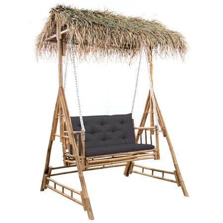 vidaXL Balancelle 2 places feuilles de palmier et coussin 202cm Bambou