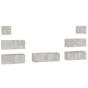 vidaXL Ensemble de meubles TV 7 Pièces Gris béton Bois d'ingénierie