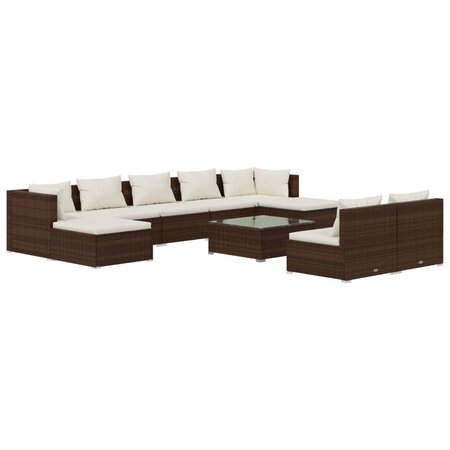 vidaXL Salon de jardin 10 Pièces avec coussins Marron Résine tressée