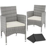 Tectake lot de 2 fauteuils de jardin acier avec 2 sets de housses - gris clair/crème