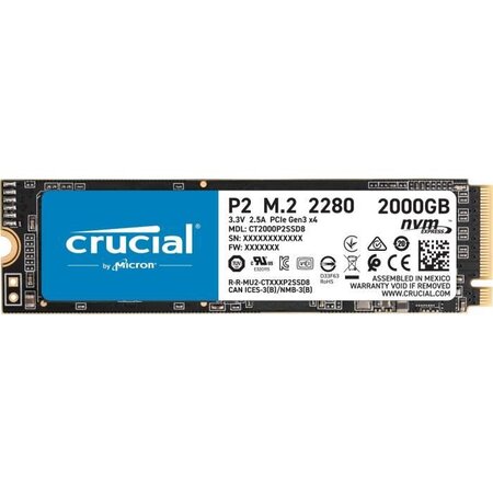 CRUCIAL - SSD Interne - P2 - 2To - M.2 Nvme (CT2000P2SSD8)