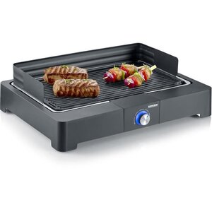 SEVERIN PG8562 Barbecue de table électrique - 2200W - Gril en fonte d'aluminium - Bac a eau réducteur de fumée et d'odeurs - Noir