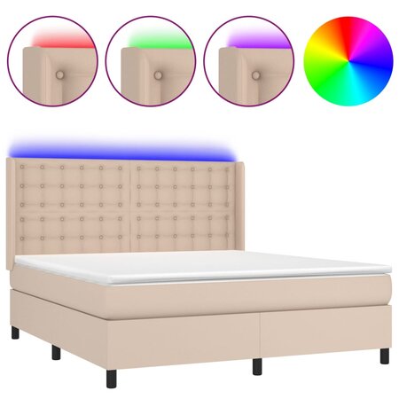 vidaXL Sommier tapissier matelas LED Cappuccino 160x200 cm Similicuir