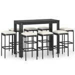 vidaXL Ensemble de bar de jardin 9 Pièces et coussins Résine tressée Noir