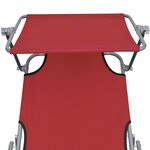 vidaXL Chaise longue pliable avec auvent Acier et tissu Rouge