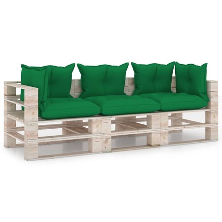 vidaXL Canapé palette de jardin 3 places et coussins bois de pin