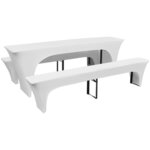 vidaXL Housses de table et bancs Extensibles 3 Pièces Blanc 220x50x80 cm