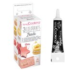 3 colorants alimentaires doré  argenté  cuivré + Stylo glaçage noir