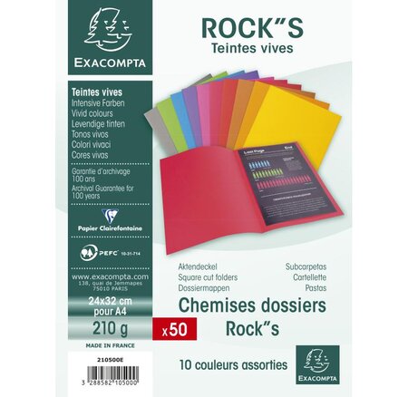 Paquet 50 chemises ROCK'S 220 Ass 10 coul. EXACOMPTA