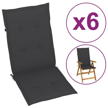 vidaXL Coussins de chaise de jardin à dossier haut lot de 6 anthracite