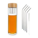 Bouteille infuseur de thé + 4 pailles en inox