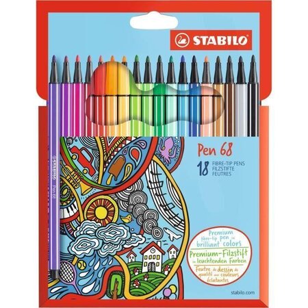 STABILO Etui carton de 18 feutres de coloriage Pen 68 (Lot de 2)