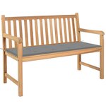 vidaXL Banc de jardin avec coussin gris 120 cm Bois de teck massif