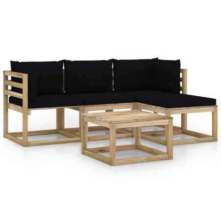 vidaXL Salon de jardin 5 Pièces avec coussins noir