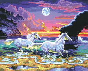 Tableau peinture au numéro Chevaux au crépuscule