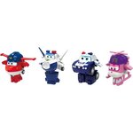 Super wings pack de 4 figurines transform-a-bot - 5 cm - transformables - jet police/paul/kim/dizzy rescue